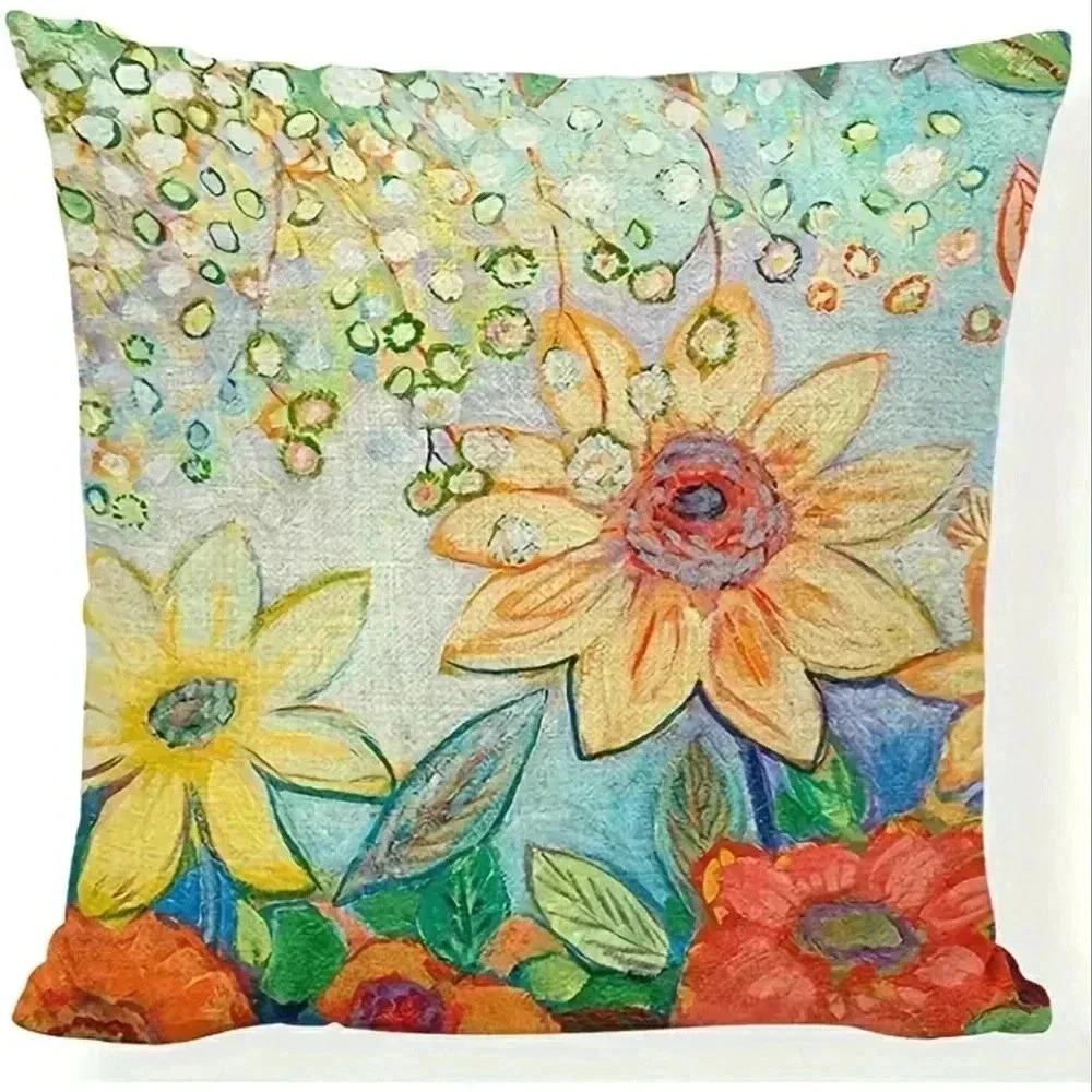 Boho Summer Floral Cottagecore Pillow Cover Colorful Fall Stylish Slip-On